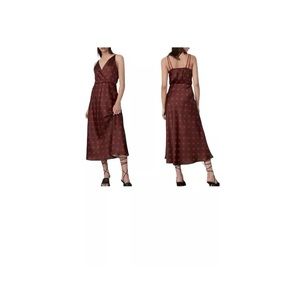 Zara Women’s Brown Red Polka Dot Satin Feel Spaghetti Strap MIDI Dress NWT XS